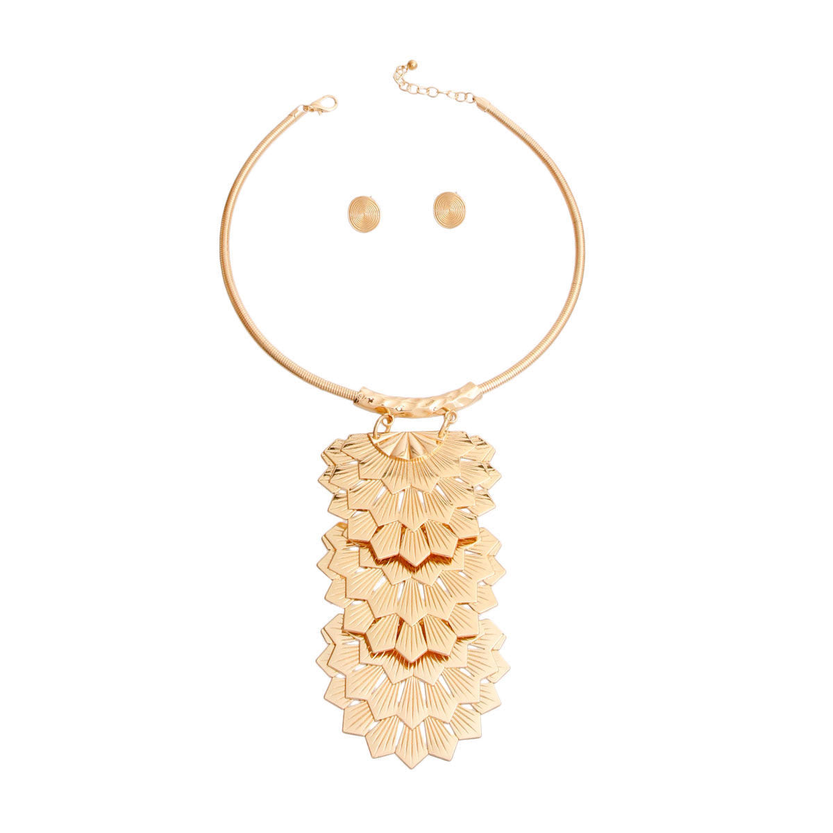 Statement Gold Metal Art Deco Drop Collar Necklace