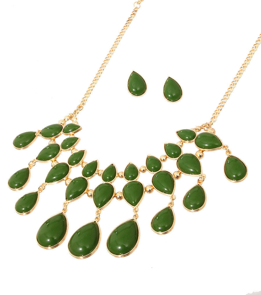 Beaded Necklace Set Green Stylish Statement Jewelry