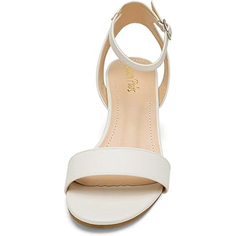 Dream Pairs Womens Size 8 White Open Toe 3" Chunky Heel Ankle Strap Sandal Shoes