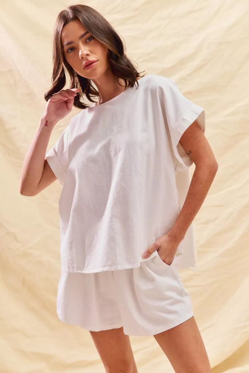 Round Neck Short Sleeve Top and Shorts Set