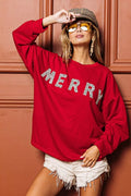 Merry Glitter Christmas Drop Shoulder Top