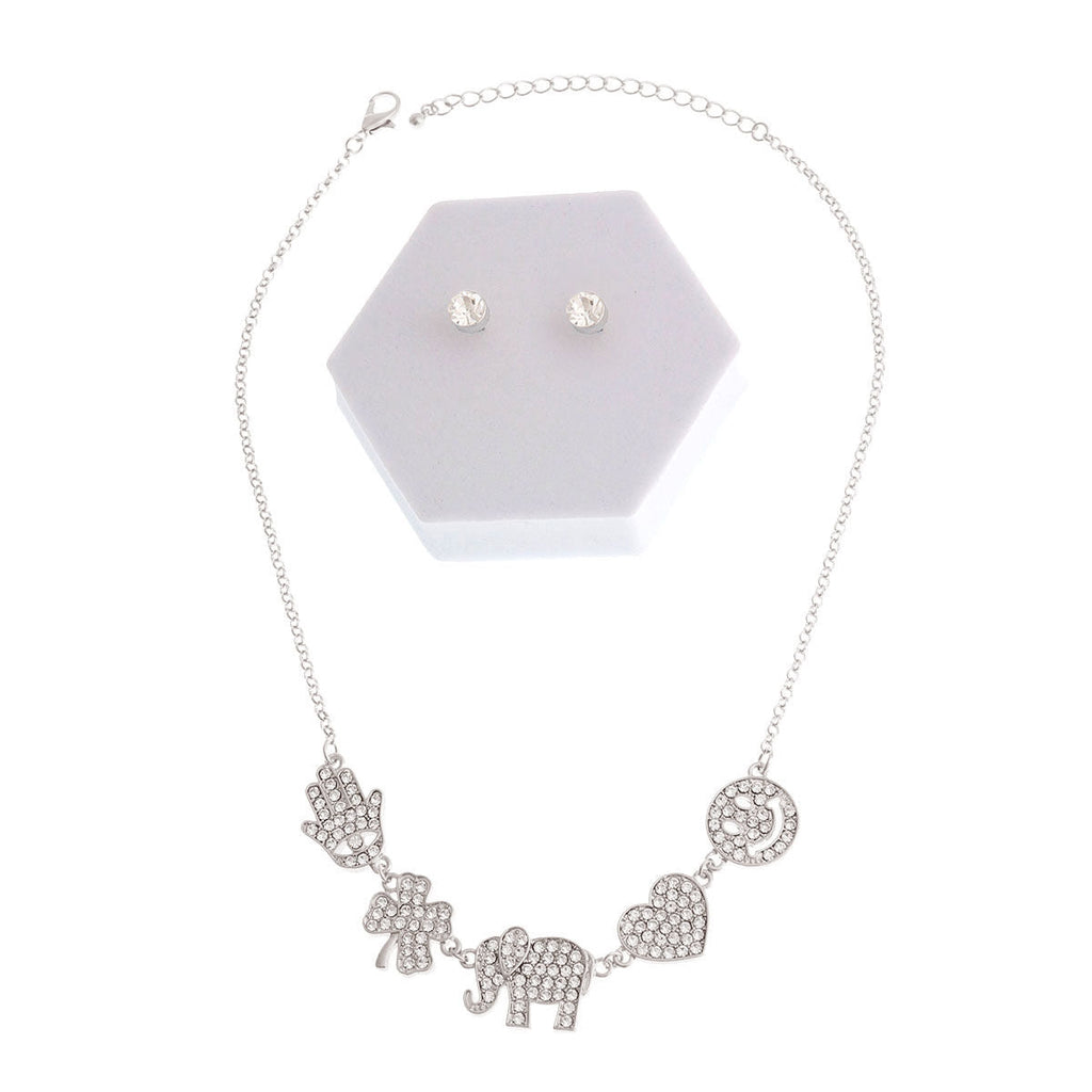 Lucky Charm Set Silver Rhinestone Stylish Jewelry Accessory