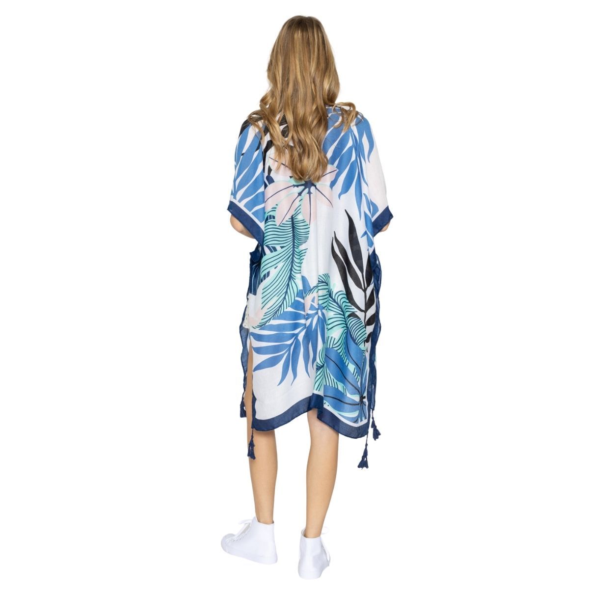 Women’s Navy Tropical Palm Tree Kimono – Stylish Casual Cover-Up