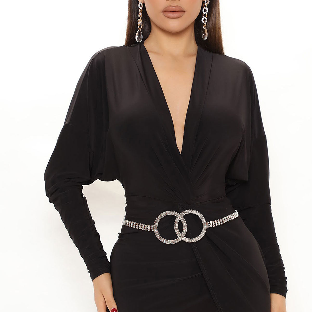 Chain Belt Silver Double Circle Embellished Stylish Statement Accessory