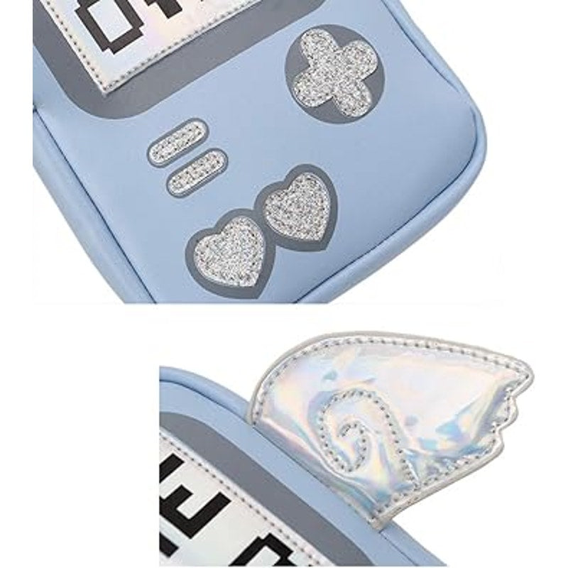 Engoinin Game Over Gamer Themed Blue Rainbow Wings Chain Crossbody Bag Purse