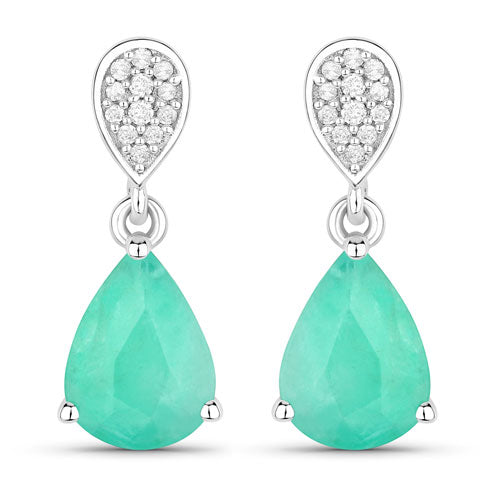 2.28 Carat Genuine Zambian Emerald and White Diamond 10K White Gold Earrings