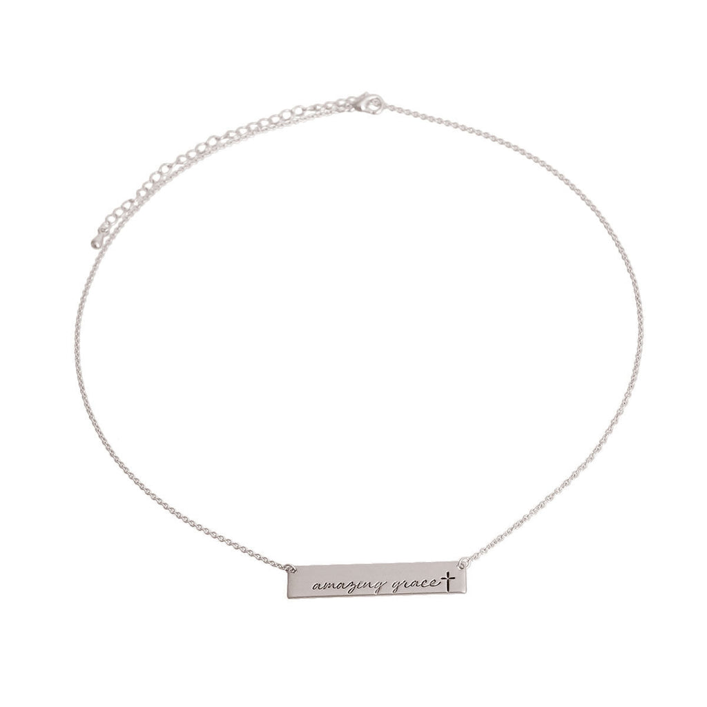 Statement Silver Amazing Grace Plate Necklace Stylish Jewelry Accessory