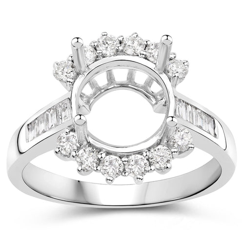 0.58 Carat Genuine White Diamond 14K White Gold Semi Mount Ring - holds 9.00mm Round Gemstone