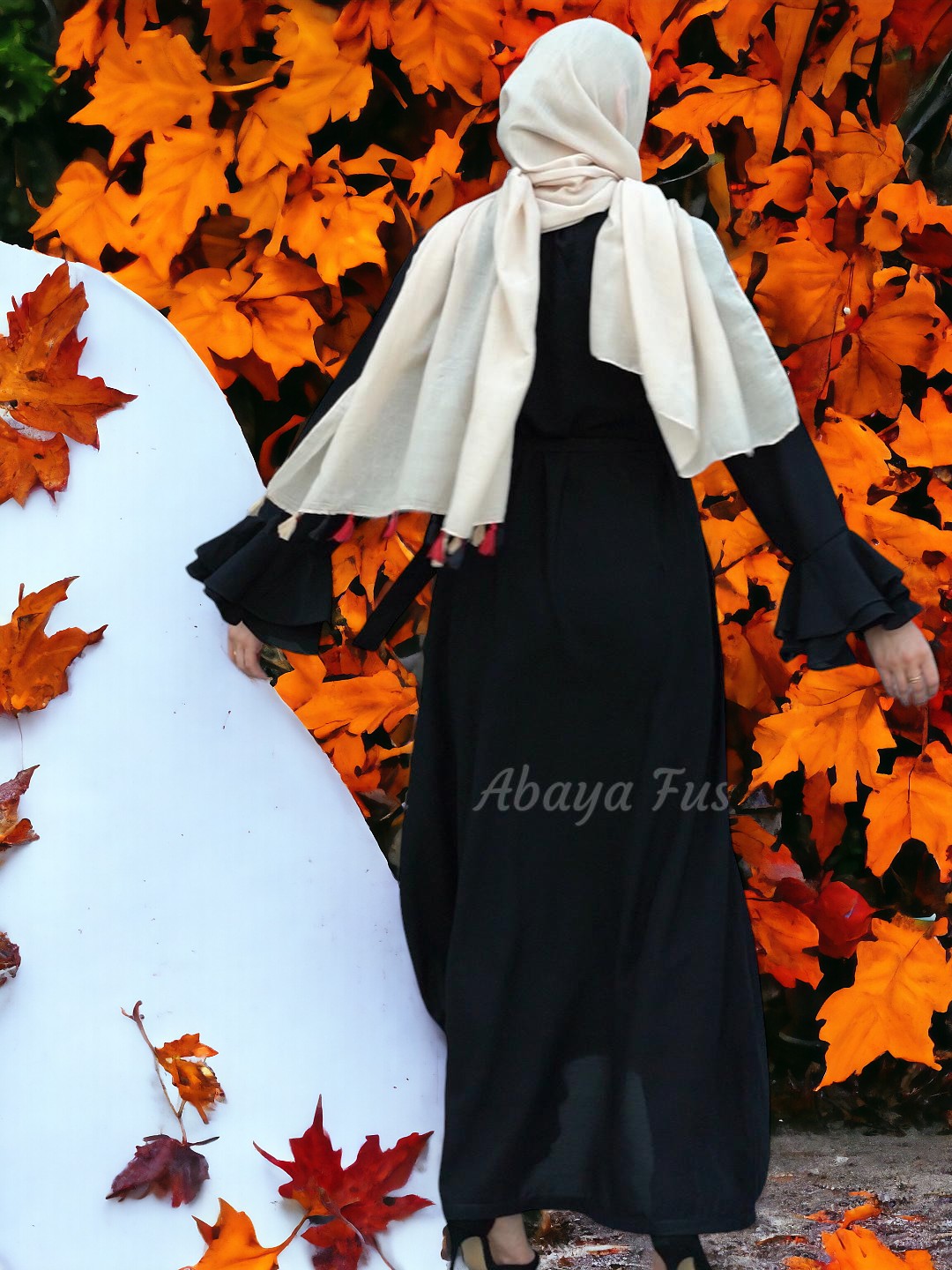 Abaya with layer Sleeve attached Belt on front