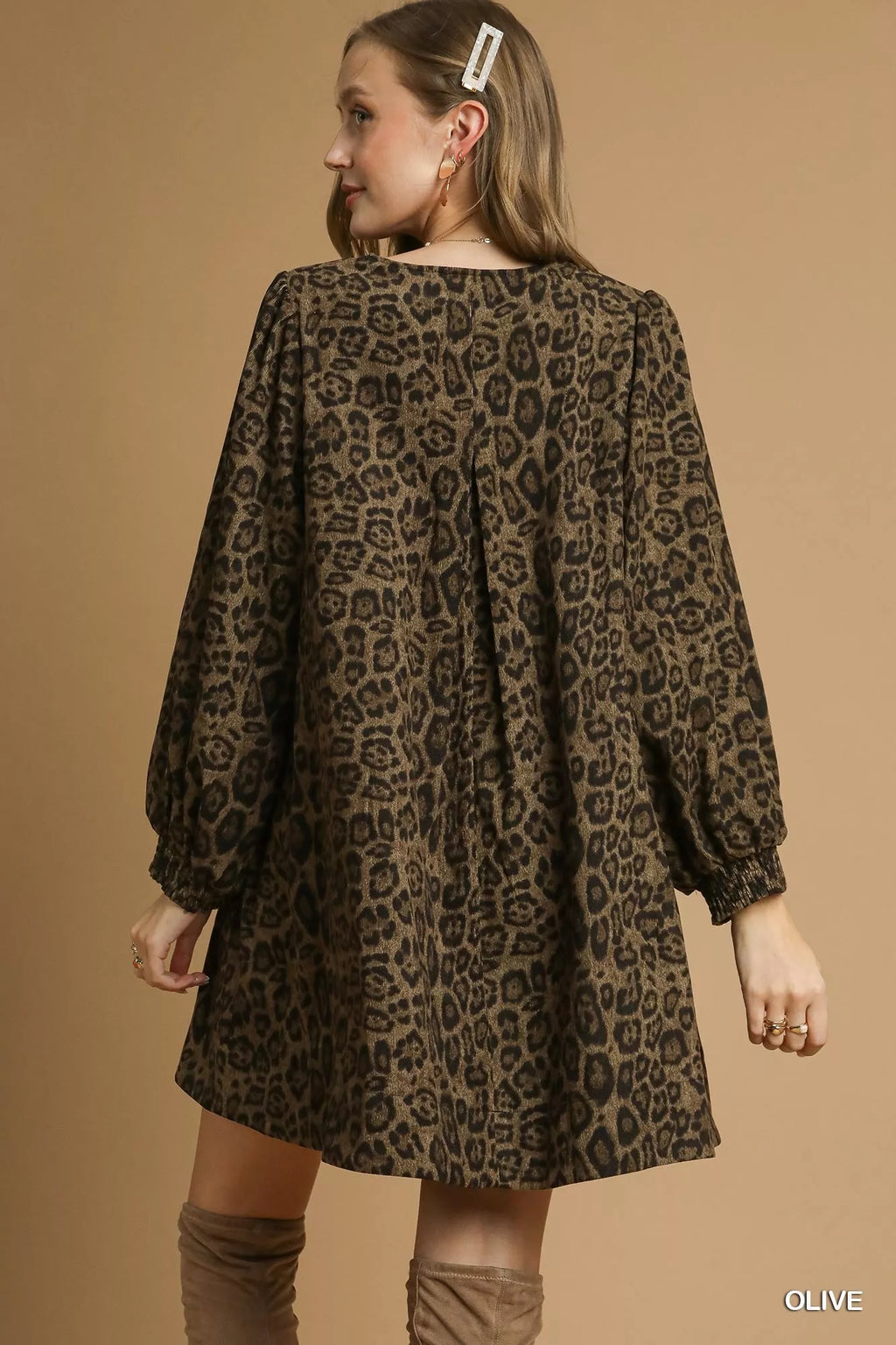 Leopard Print Long Sleeve Swing Dress