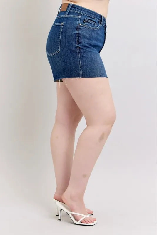 Plus Size High Waist Criss-Cross Waistband Denim Shorts