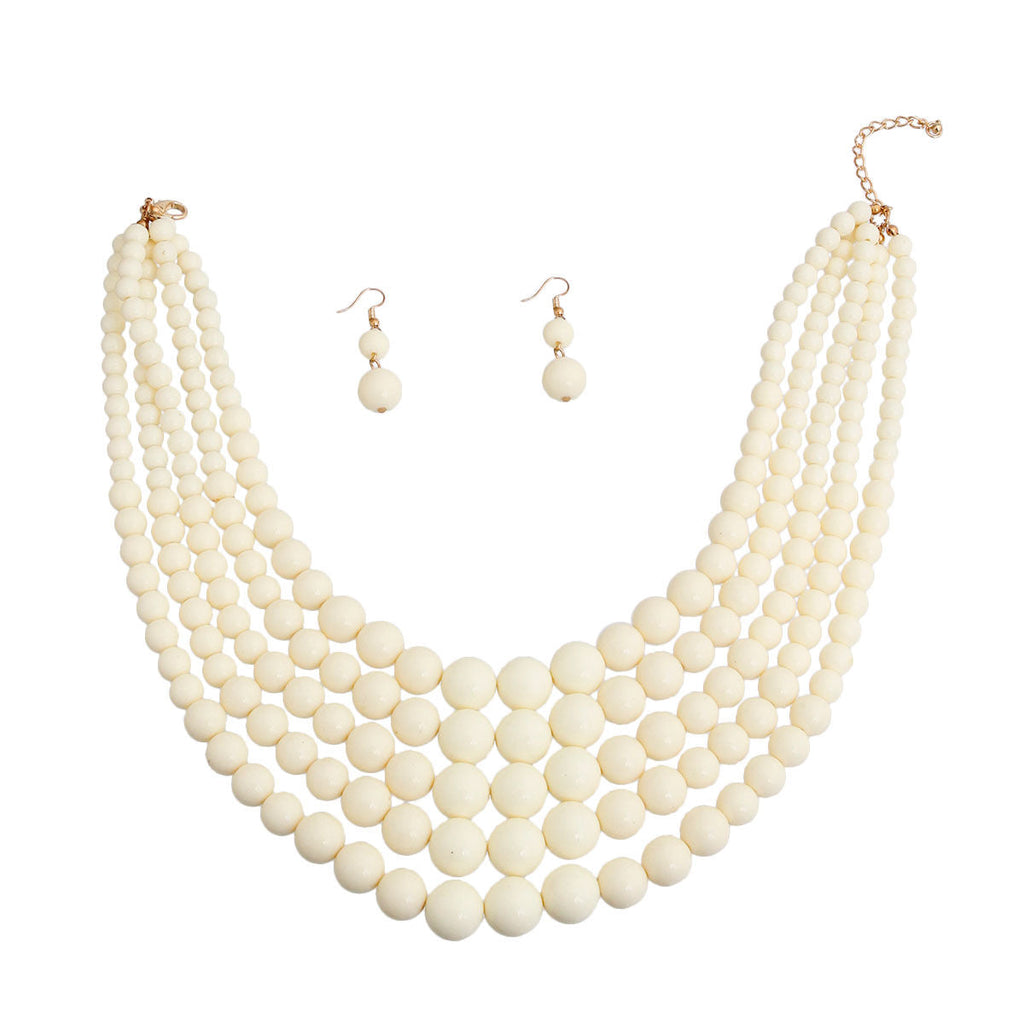 Statement Layered Ivory Bead 5 Strand Necklace