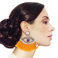 Statement Yellow Tassel Rhinestone Eye Earrings Stylish Fashion Jewelry