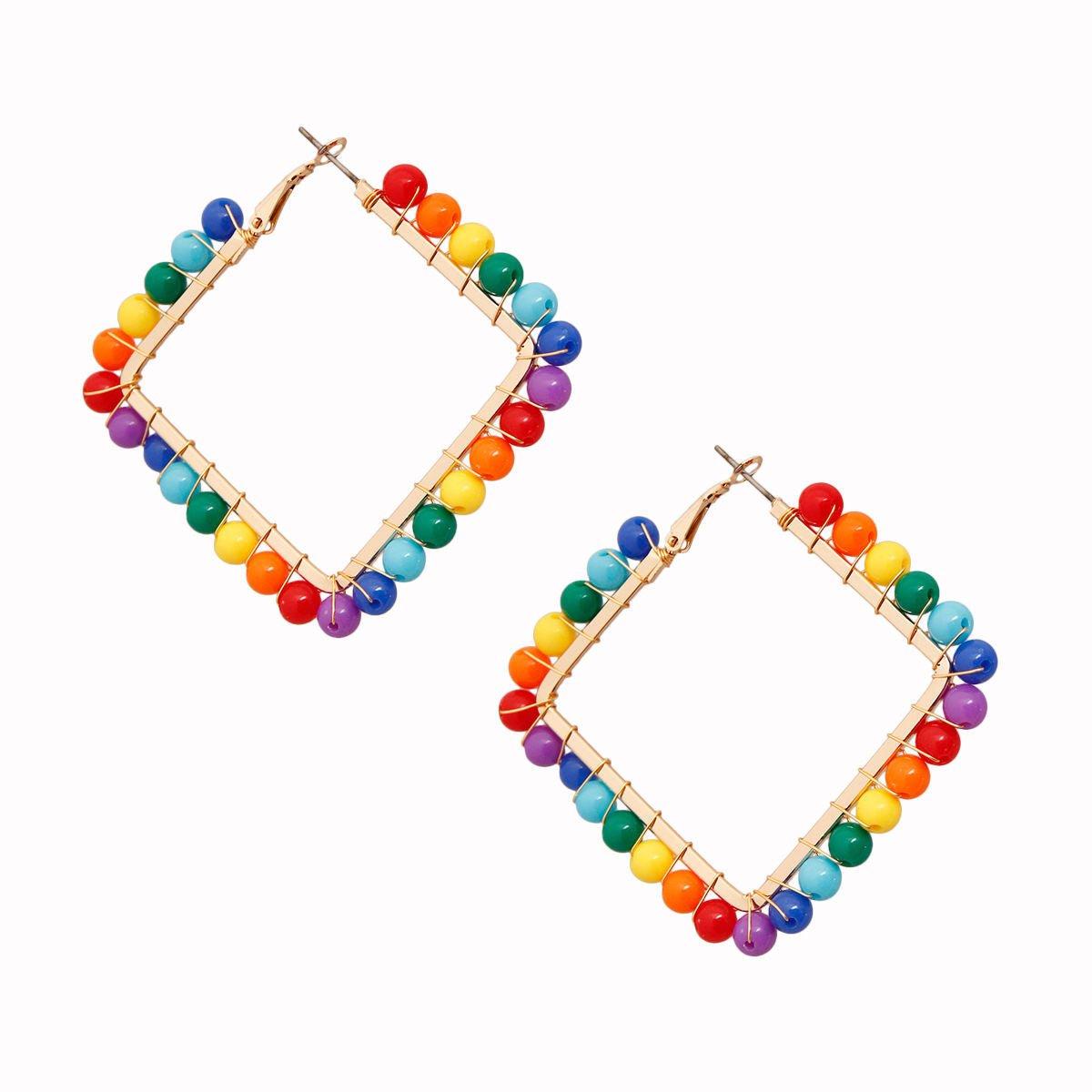 Statement Square Rainbow Bead Earrings Trendy Fashion Jewelry