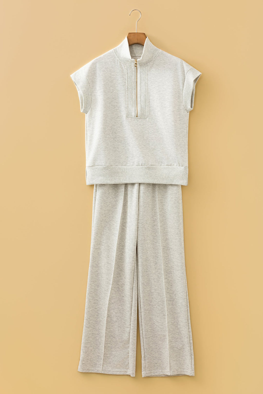 Light Grey Half Zip Polo Tee Casual Pant Set