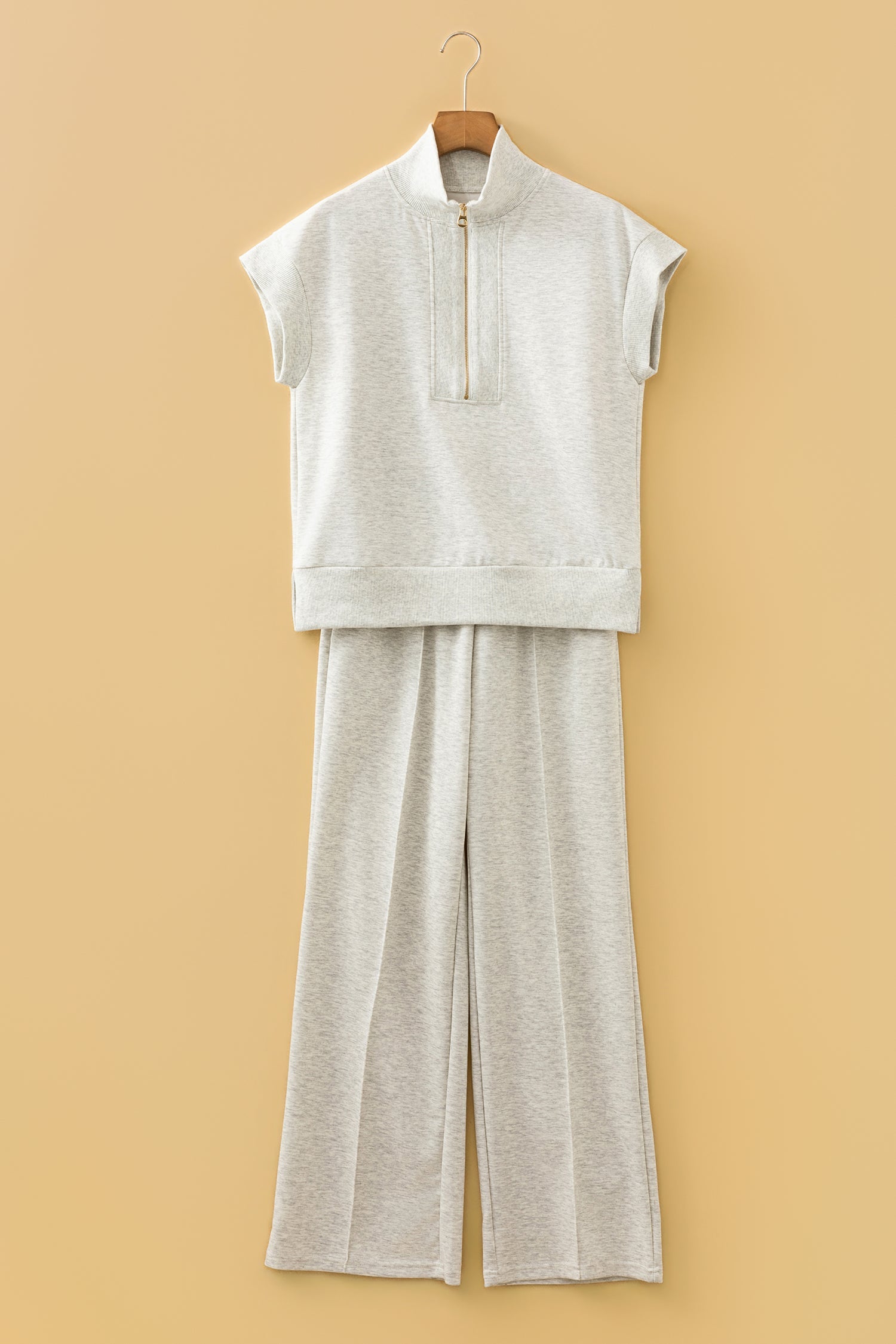 Light Grey Half Zip Polo Tee Casual Pant Set