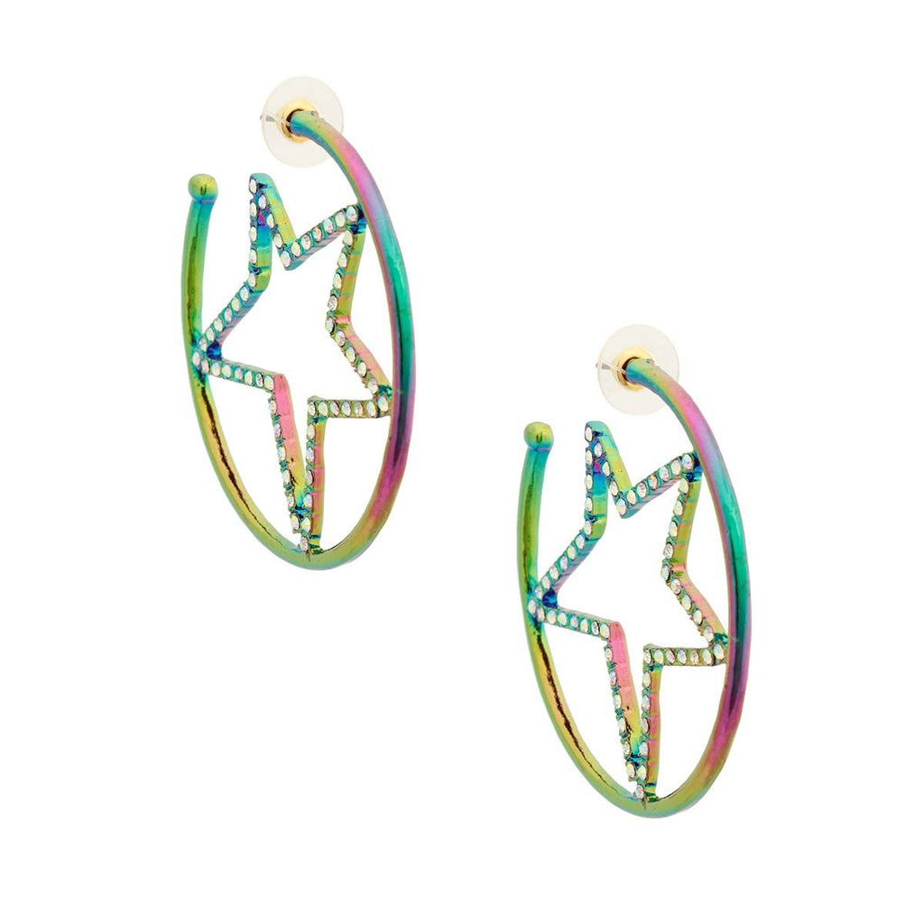 Statement Rainbow Metal Star Hoop Earrings, Trendy Fashion Jewelry
