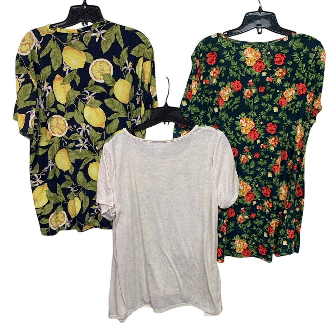 Lot of 3 Lularoe Kim Rogers Womens Large Short Sleeve Floral Lemon Long Shirts
