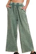 Washed Double Gauze Elastic Band Waist Pants