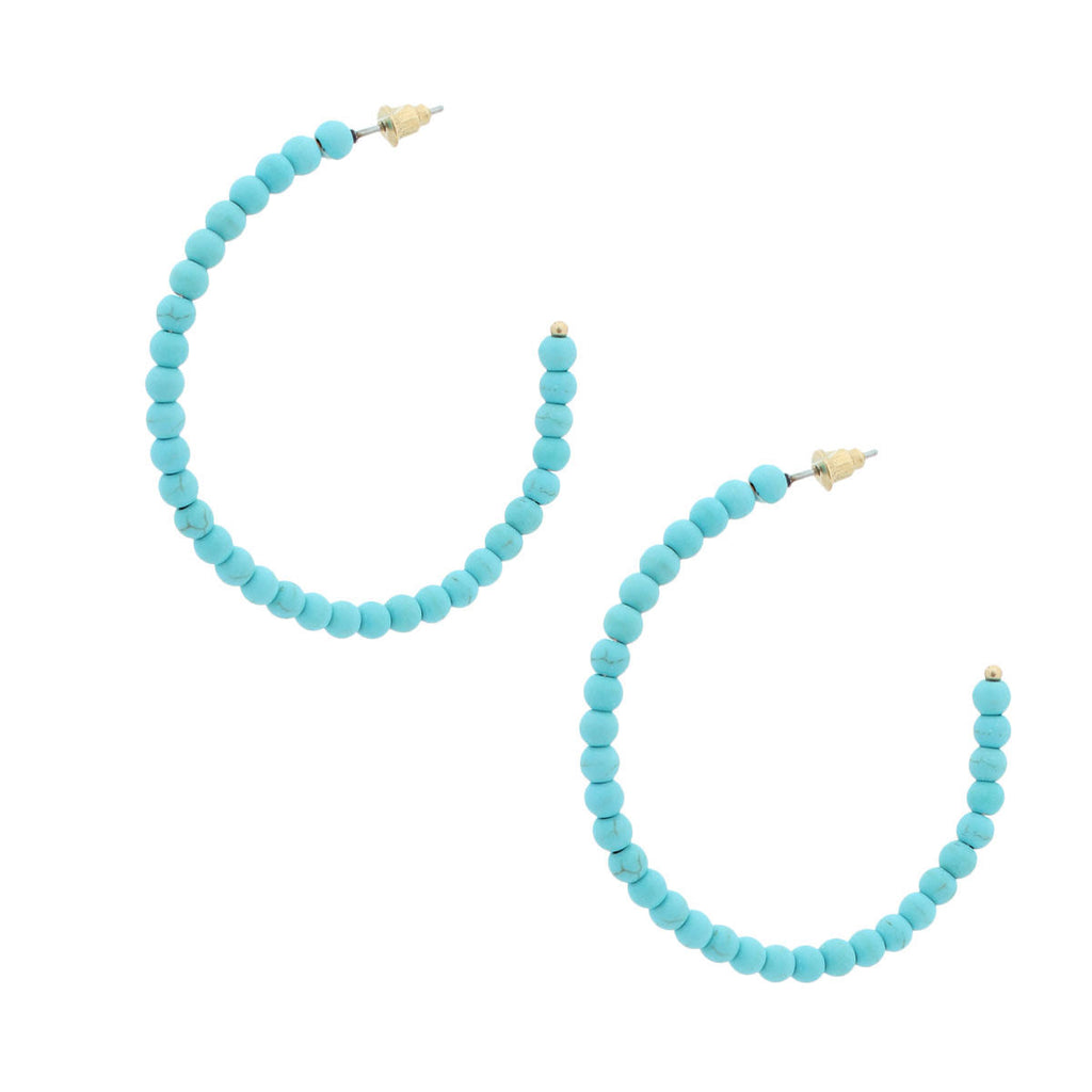 Natural Stone Bead Hoop Earrings Turquoise Stylish Statement Jewelry