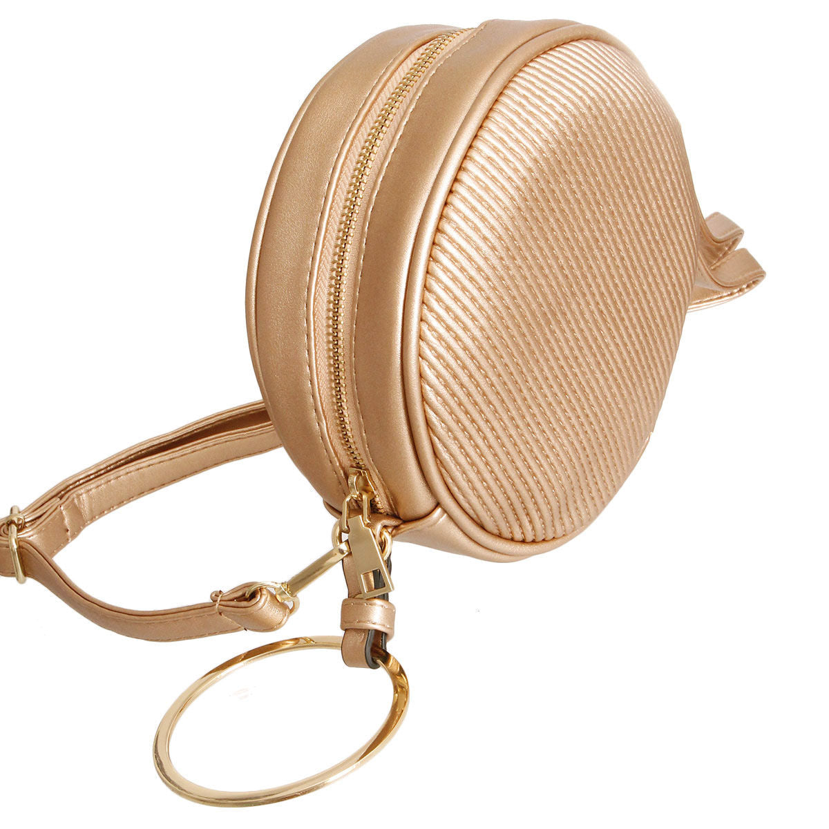 Wristlet Crossbody Bag Gold Ribbed Circle Stylish Fashion Accessory