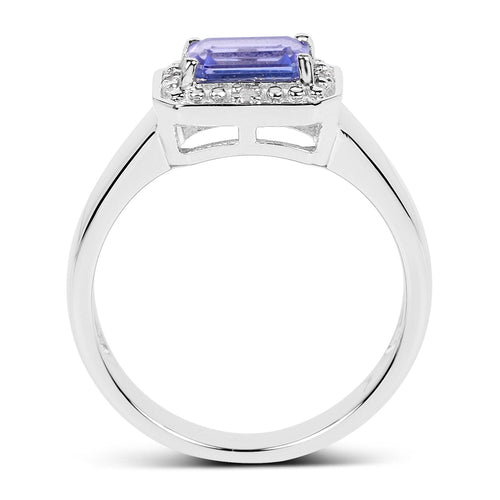 1.12 Carat Genuine Tanzanite and White Topaz .925 Sterling Silver Ring