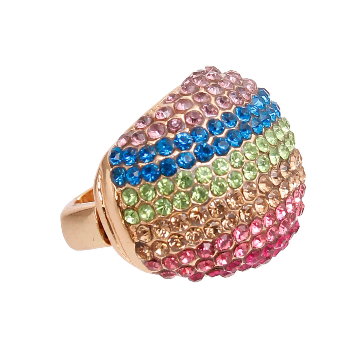 Statement Dome Ring with Rainbow and Gold Colors, Trendy Fashion Jewelry
