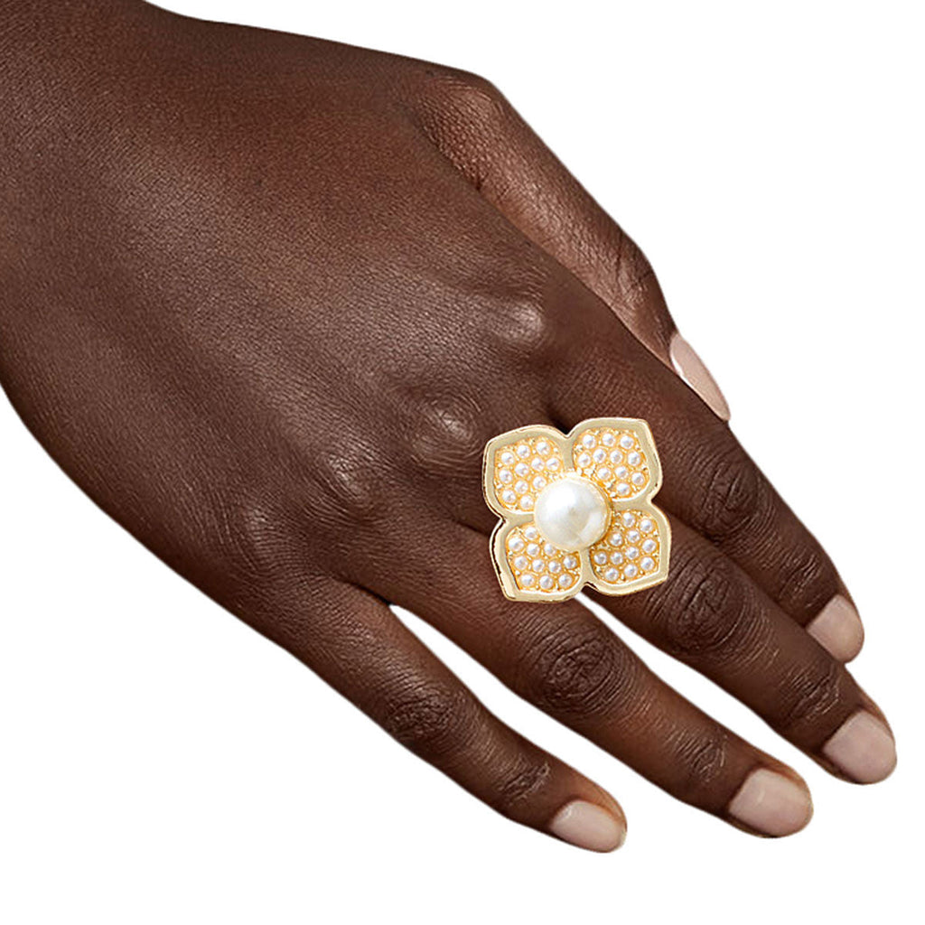 Flower Ring Pearl Bloom Stylish Statement Jewelry Accessory