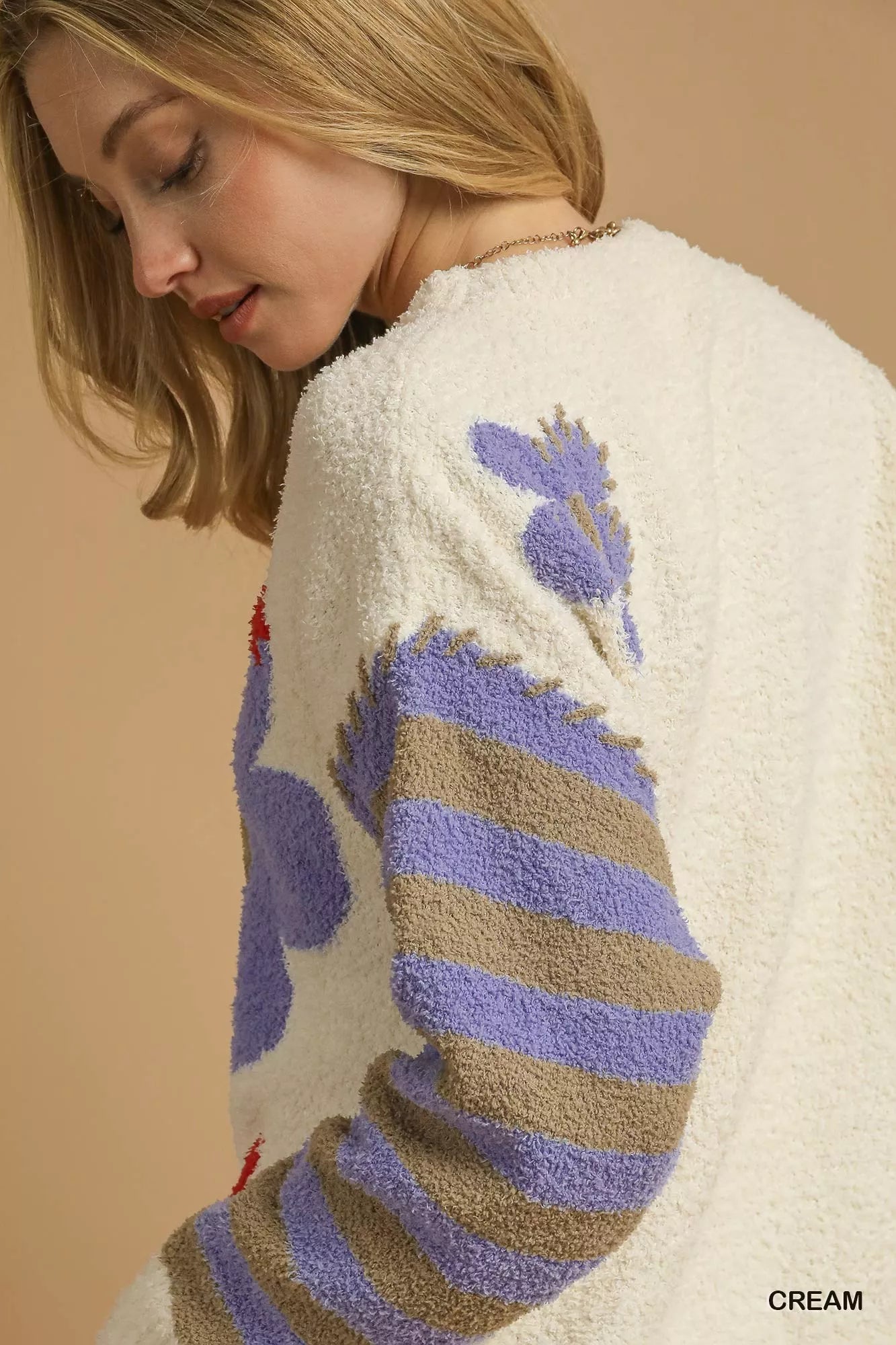Flower Jacquard Striped Long Sleeve Sweater