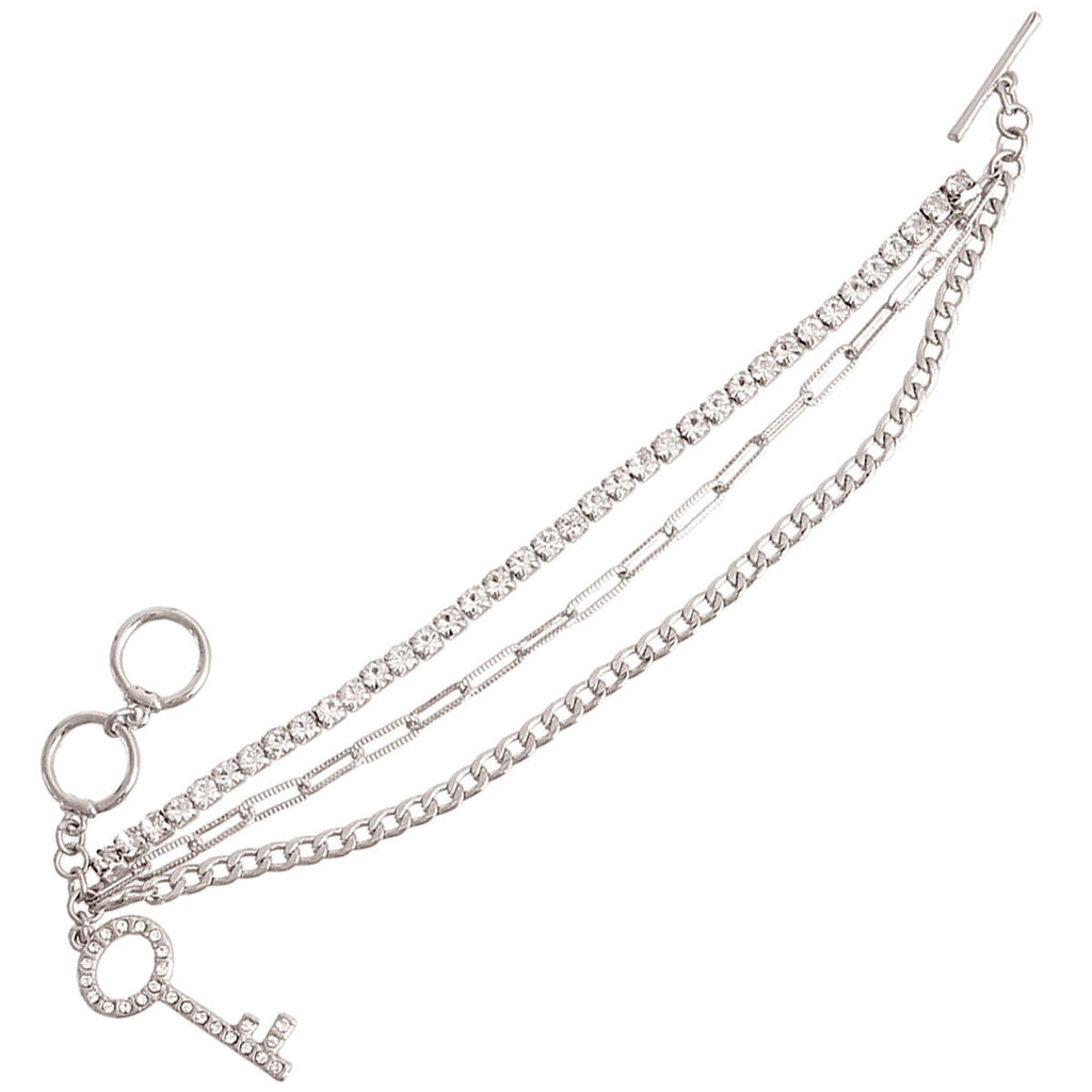 Layered Silver Chain Key Bracelet Stylish Fashion Jewelry Accessory