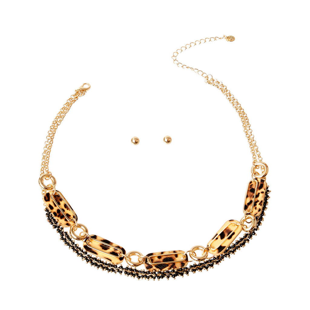 Leopard Link Jewelry Set Elegant Gold Statement Necklace and Bracelet