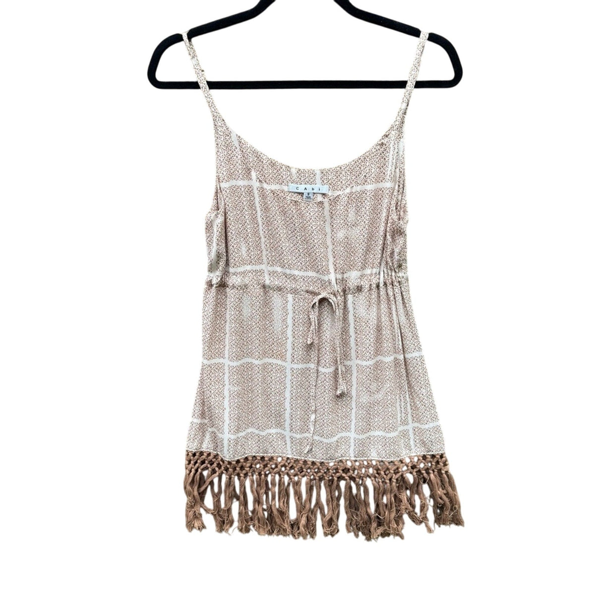 Cabi Womens Small Thin Strap Drawstring Waist Patterned Fringe Tank Top
