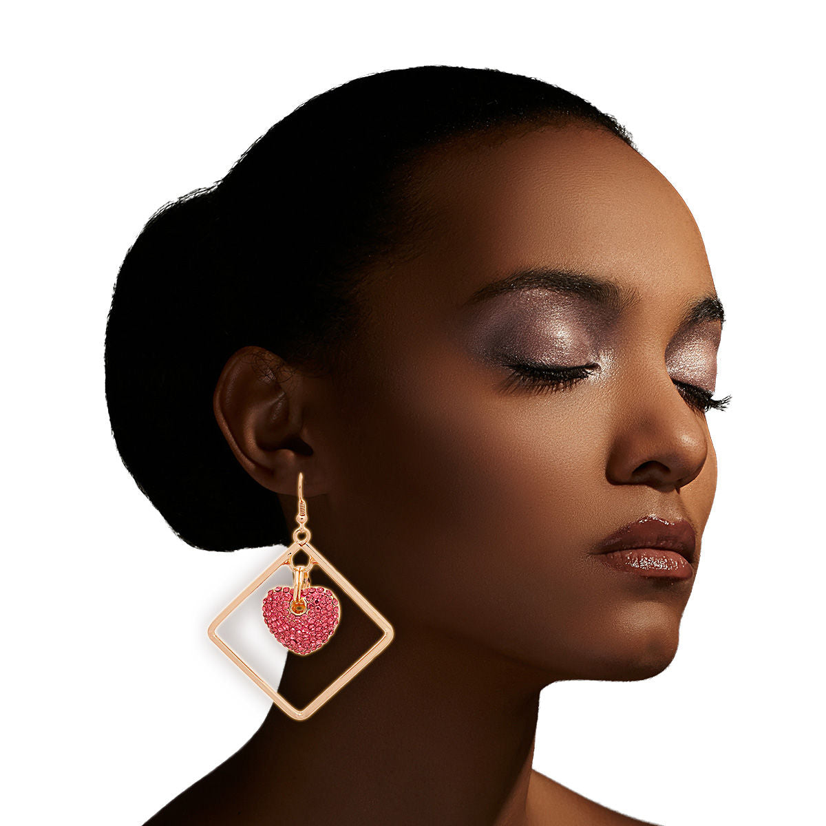 Drop Earrings Gold with Pink Diamond Accent Stylish Jewelry