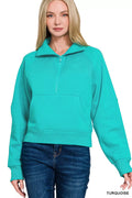 Fleece Half Zip Kangaroo Pocket Sweatshirts