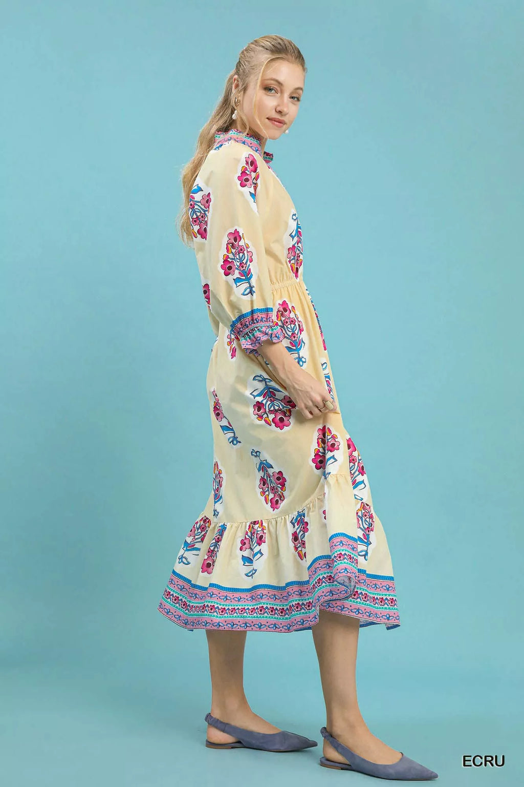 Flower Patch Border Print Midi Dress