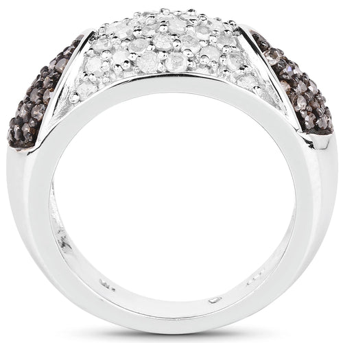 0.94 Carat Genuine Champagne Diamond and White Diamond .925 Sterling Silver Ring