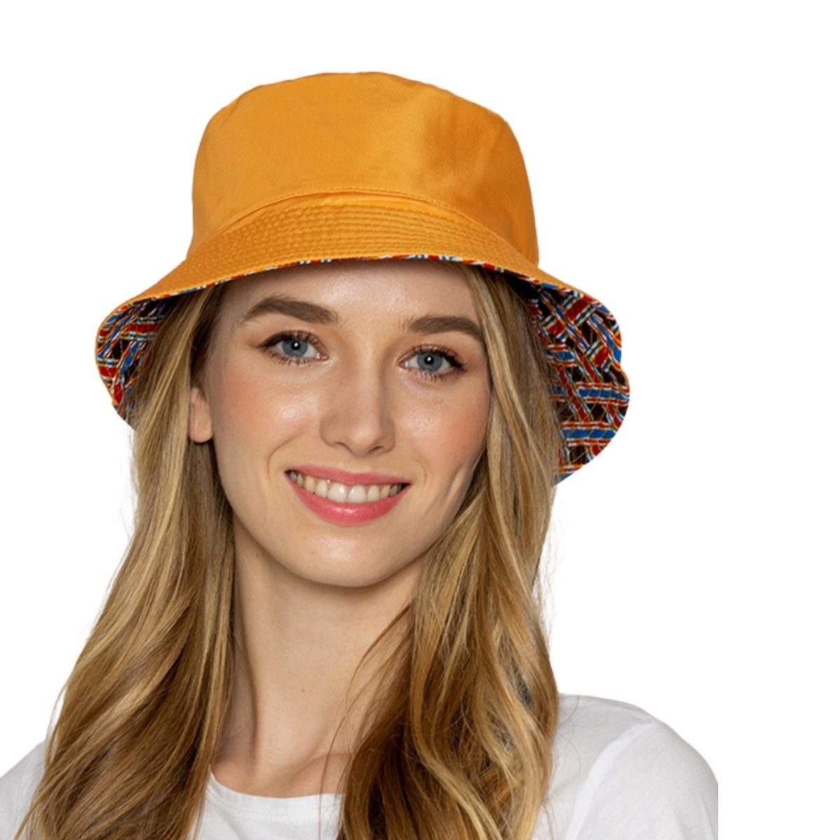 Reversible Brown Geometric Bucket Hat – Trendy Casual Accessory