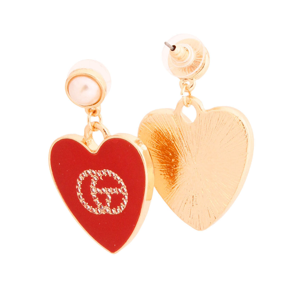 Statement Red Metal Heart Melody Earrings Stylish Fashion Jewelry