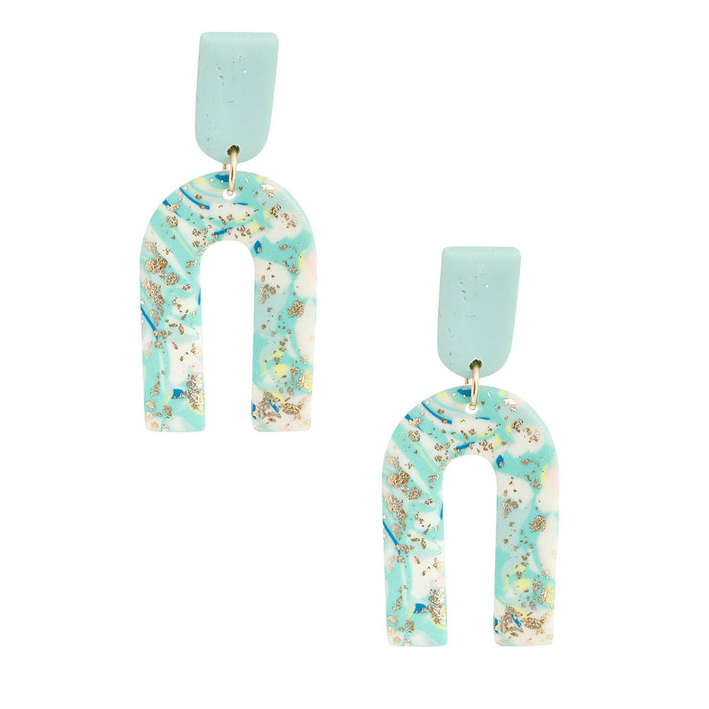 Drop Earrings Turquoise Marbled Clay Stylish Statement Jewelry