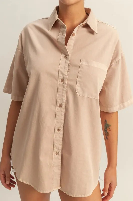 Short Sleeve Button Down Oversized Shirt