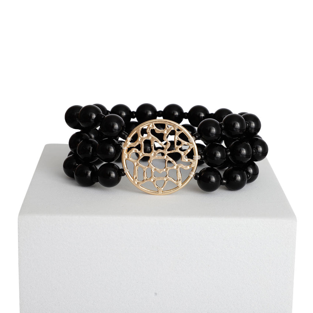 Gold Round Bead Bracelet Black Stylish Chic Jewelry Accessory