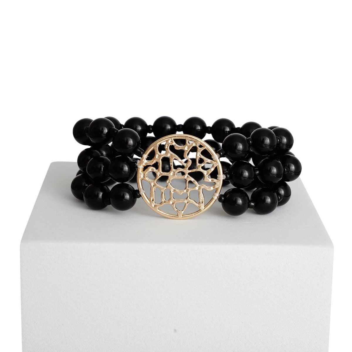 Gold Round Bead Bracelet Black Stylish Chic Jewelry Accessory