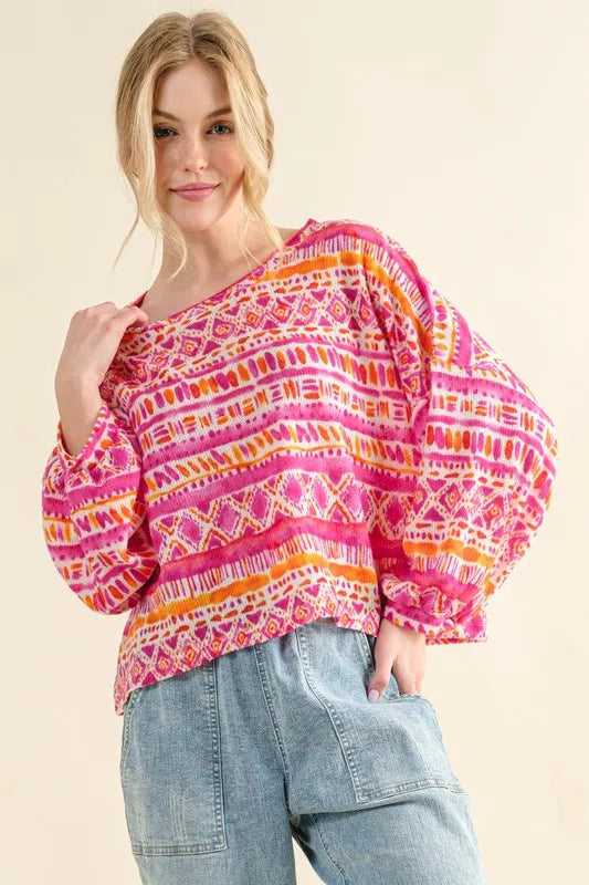 Cozy Textured Printed Casual Top