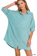 Washed Double Gauze Button Down Shirt Dress