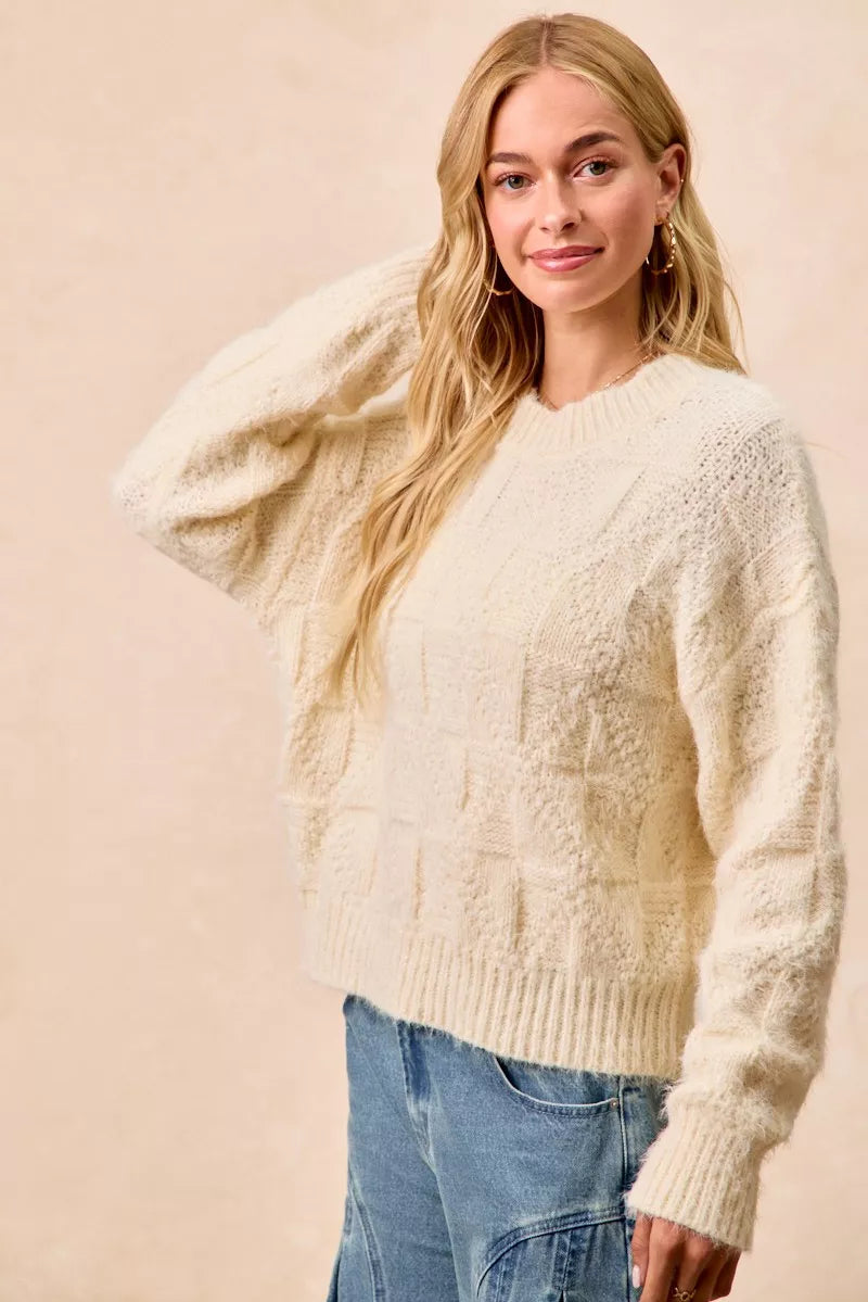 Checker Board Drop Shoulder Sweater
