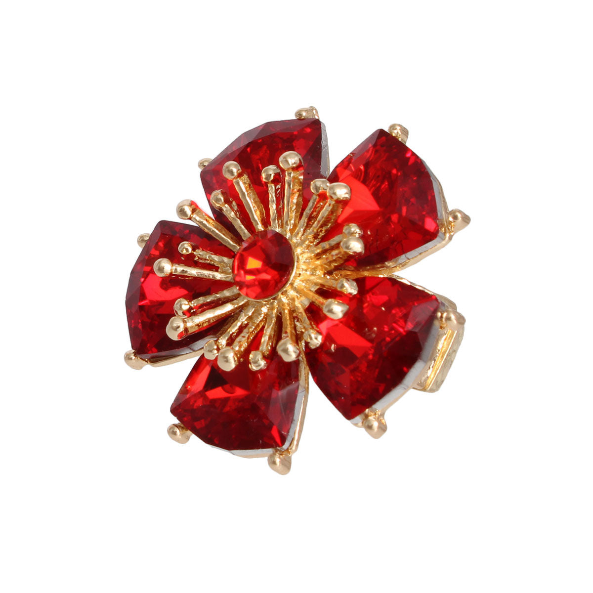 Statement Red Daisy Crystal Ring Stylish Fashion Jewelry Accessory