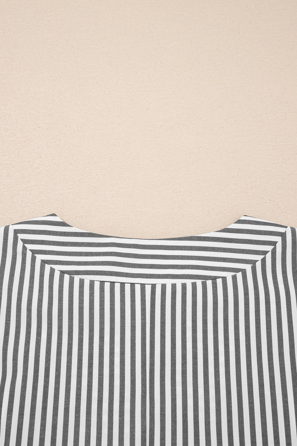 Black Stripe Plus Size V Neck Roll-tab Short Dolman Sleeve Blouse