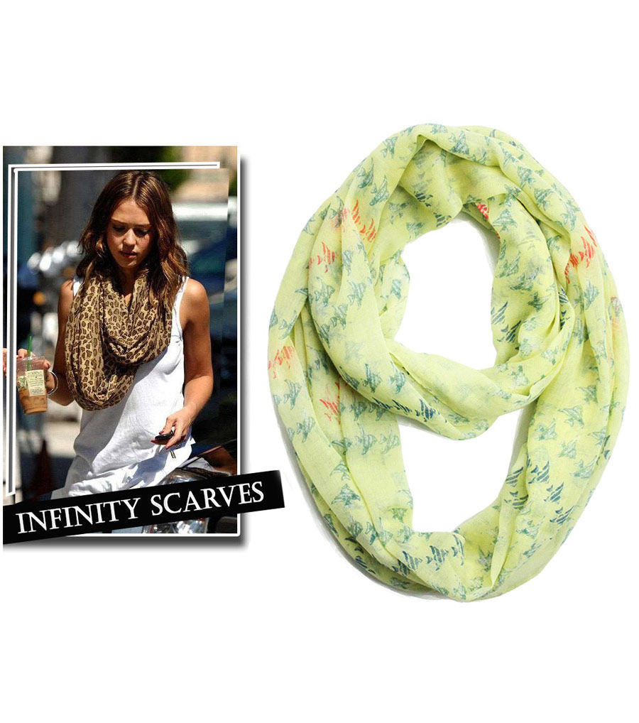 Cotton Infinity Scarf with Fish Print – Stylish Fashion Accessory