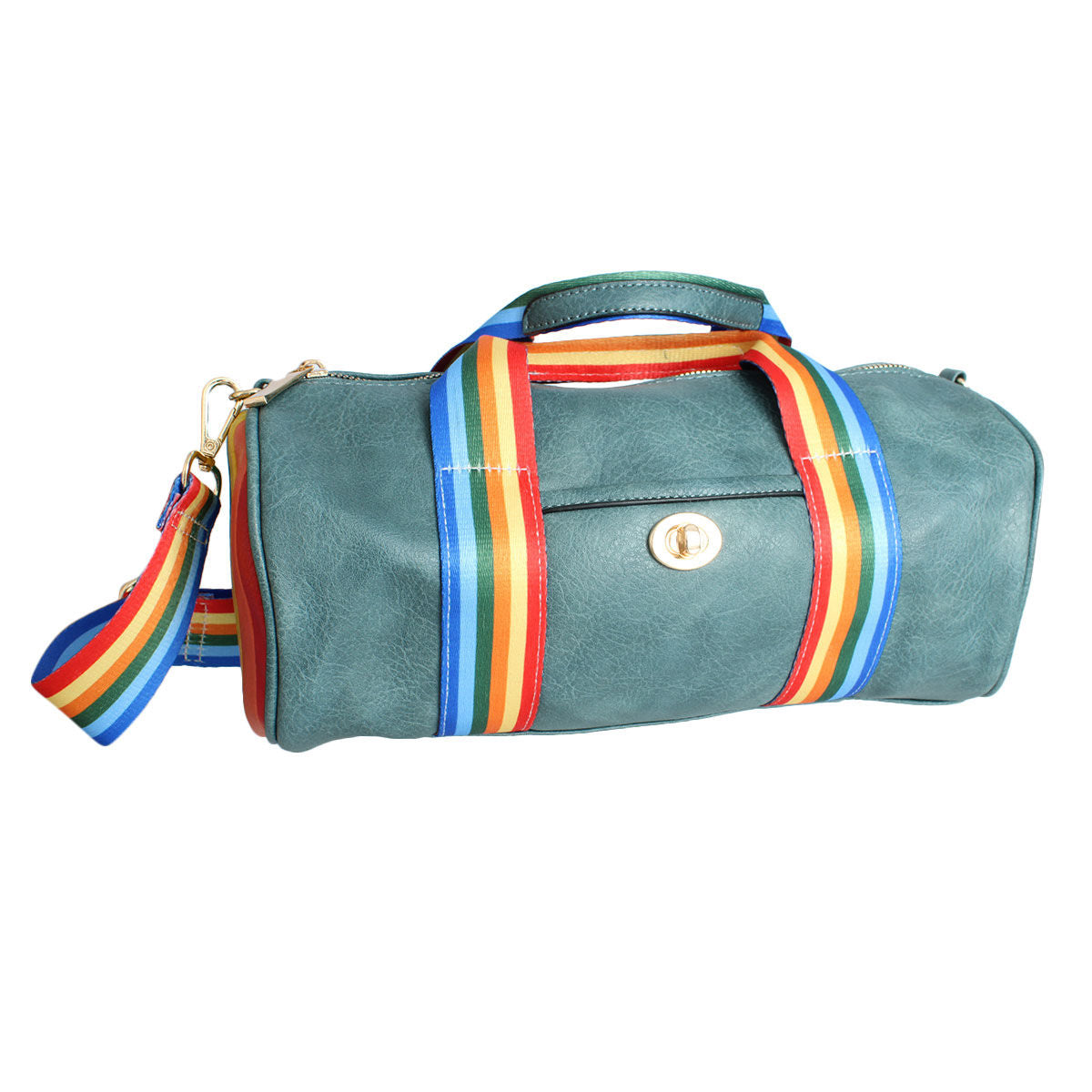 Fashion Handbag Blue Rainbow Strap Barrel Stylish Casual
