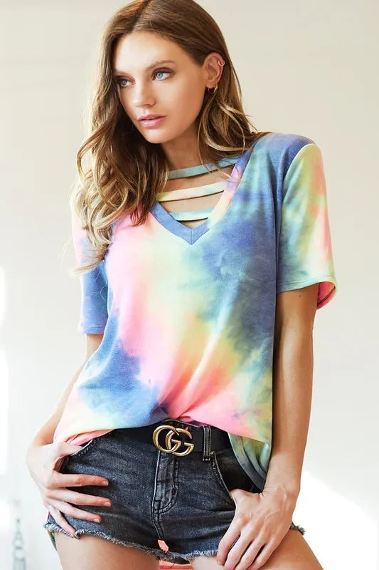 Tie-Dye V-Neck Short Sleeve T-Shirt